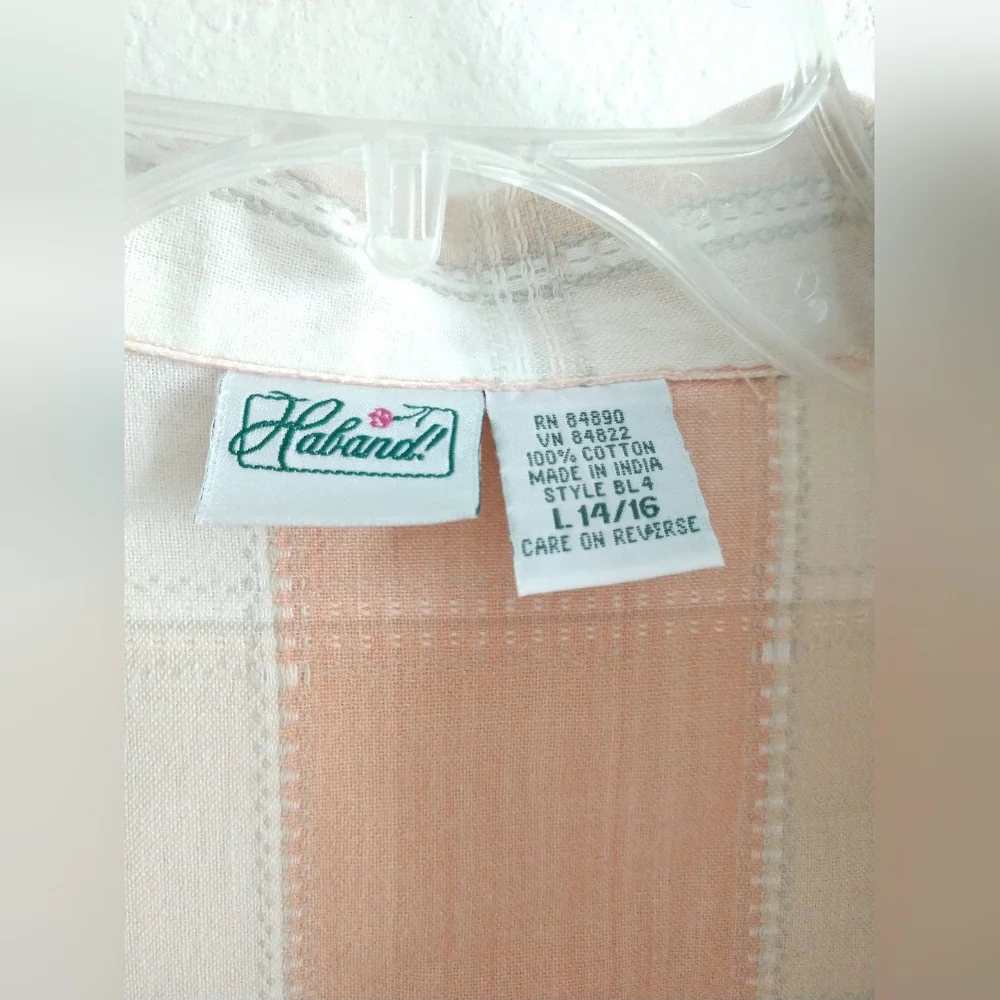 Haband Women's Short Sleeve Shirt Top Pastel Orange Beige Check Large Chest 42" - Picture 2 of 4